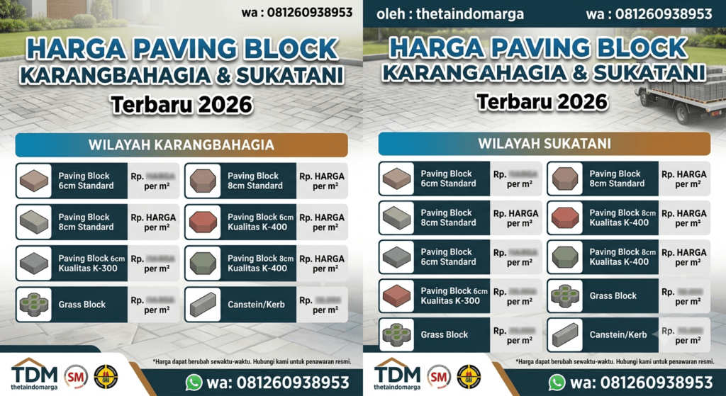 Harga Paving Block Karangbahagia & Sukatani